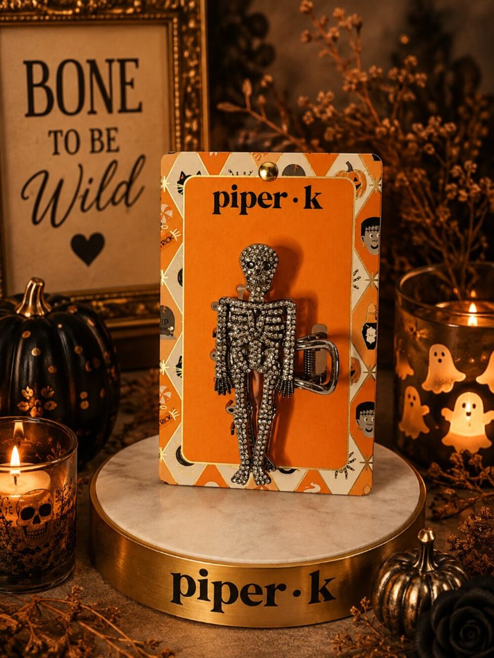 Piper K Halloween Crystal Skeleton Claw Hair Clip Silver Bling New